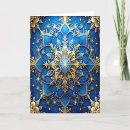 Blue Gold Decorative Holiday Card Kaart