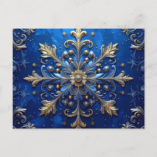 Blue Gold Decorative Holiday Postcard Briefkaart (Voorkant)
