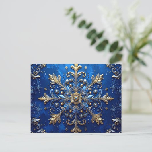 Blue Gold Decorative Holiday Postcard Briefkaart (Staand voorkant)