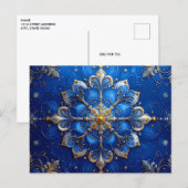 Blue Gold Decorative Holiday Postcard Briefkaart (Voorkant / Achterkant)