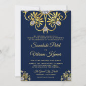Blue Gold Diamond Mandala Indian Wedding Invite Kaart (Voorkant)