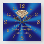 Blue Gold Diamond - persoonlijke Jubileum cadeaus Vierkante Klok (Voorkant)