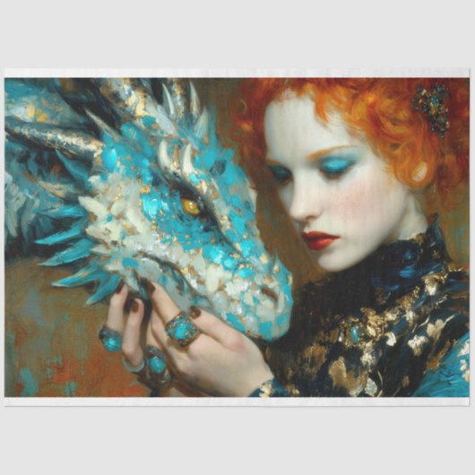 Blue & Gold Dragon Fantasy Decoupage Tissuepapier (Voorkant)