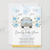 Blue Gold Drive met Baby shower Greenery Retro Car Kaart (Voorkant)