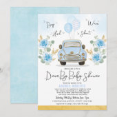Blue Gold Drive met Baby shower Greenery Retro Car Kaart (Voorkant / Achterkant)