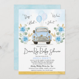 Blue Gold Drive met Baby shower Greenery Retro Car Kaart