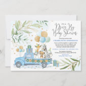 Blue Gold drive van Safari Animals Boy Baby shower Kaart (Voorkant)