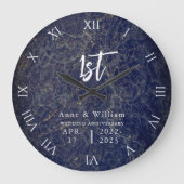 Blue Gold Earth Chic Wedding Jubileum Keepslag Grote Klok (Voorkant)