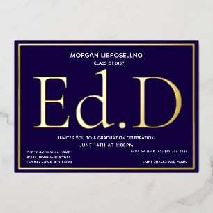 Blue Gold Ed.D Afstuderen Folie Uitnodiging