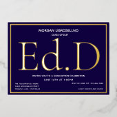 Blue Gold Ed.D Afstuderen Folie Uitnodiging (Voorkant)