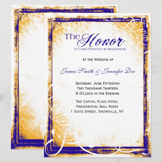 Blue & Gold Elegance Uitnodiging (Voorkant / Achterkant)