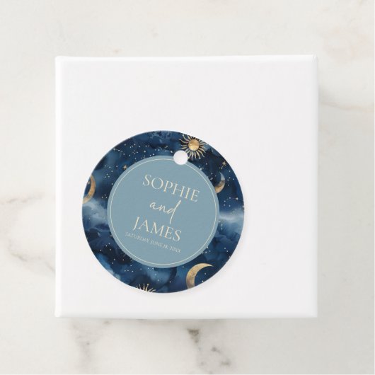 Blue Gold Elegant Celestial Starry Sky Wedding Bedankjes Labels (In situ)