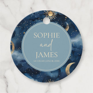 Blue Gold Elegant Celestial Starry Sky Wedding Bedankjes Labels