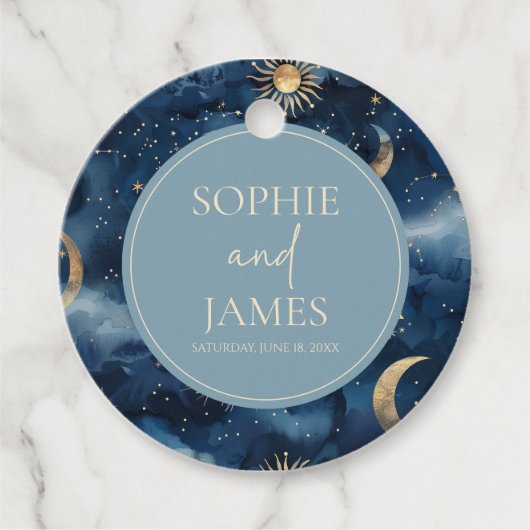 Blue Gold Elegant Celestial Starry Sky Wedding Bedankjes Labels (Voorkant)