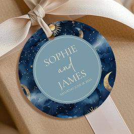 Blue Gold Elegant Celestial Starry Sky Wedding Bedankjes Labels