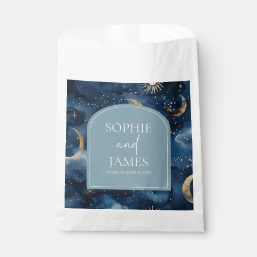 Blue Gold Elegant Celestial Starry Sky Wedding Bedankzakje (Voorkant)