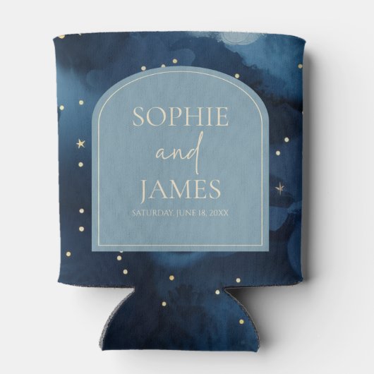 Blue Gold Elegant Celestial Starry Sky Wedding Blikjeskoeler (Achterkant)