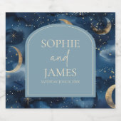 Blue Gold Elegant Celestial Starry Sky Wedding Sparkling Wijnetiket (Enkel label)