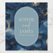 Blue Gold Elegant Celestial Starry Sky Wedding Wijn Etiket (Enkel label)