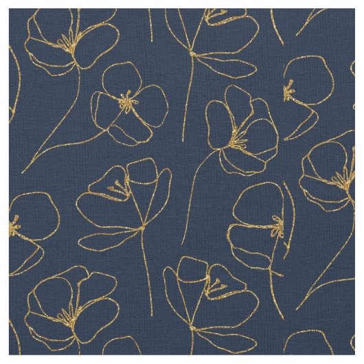 Blue Gold Elegant Fabric Crafting Pattern Stof (Close Up)
