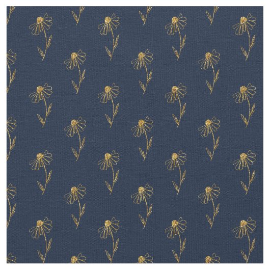 Blue Gold Elegant Fabric Crafting Pattern Stof (Close Up)