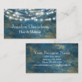 Blue Gold Elegant Festive Hanging String Lights Visitekaartje (Voorkant / Achterkant)