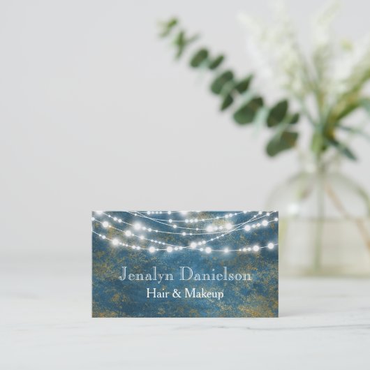 Blue Gold Elegant Festive Hanging String Lights Visitekaartje (Staand voorkant)