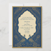 blue gold Elegant Peacock Hindu Wedding Kaart (Voorkant)