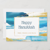 Blue Gold Elegant Watecolor Hanukkah Feestdagenkaart (Voorkant)