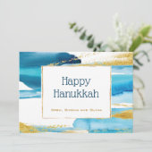 Blue Gold Elegant Watecolor Hanukkah Feestdagenkaart (Staand voorkant)