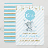 Blue Gold Elephant 1e eerste verjaardag Twinkle St Kaart (Voorkant / Achterkant)