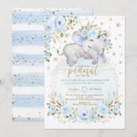 Blue Gold Elephant Floral Moon Stars Baby shower