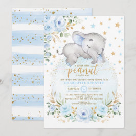 Blue Gold Elephant Moon Stars Boy Baby shower Kaart