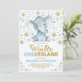 Blue Gold Elephant Winter ONEderland Snowflake Kaart (Staand voorkant)