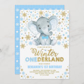 Blue Gold Elephant Winter ONEderland Snowflake Kaart (Voorkant / Achterkant)