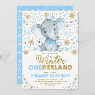 Blue Gold Elephant Winter ONEderland Snowflake Kaart