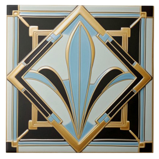Blue Gold en Black Art Deco Keramische Tegel. Tegeltje (Voorkant)