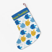 Blue Gold en White Hanukkah Dreidel Fun Kleine Kerstsok (Achterkant (Hangend))