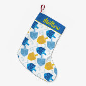 Blue Gold en White Hanukkah Dreidel Fun Kleine Kerstsok (Voorkant (Hangend))