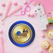 Blue Gold Ethnic Prince Baby shower Paper Bord (Feest)