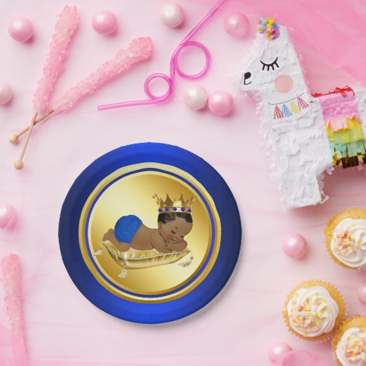 Blue Gold Ethnic Prince Baby shower Paper Bord (Feest)