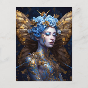 Blue Gold Fairy Fantasy Art Briefkaart
