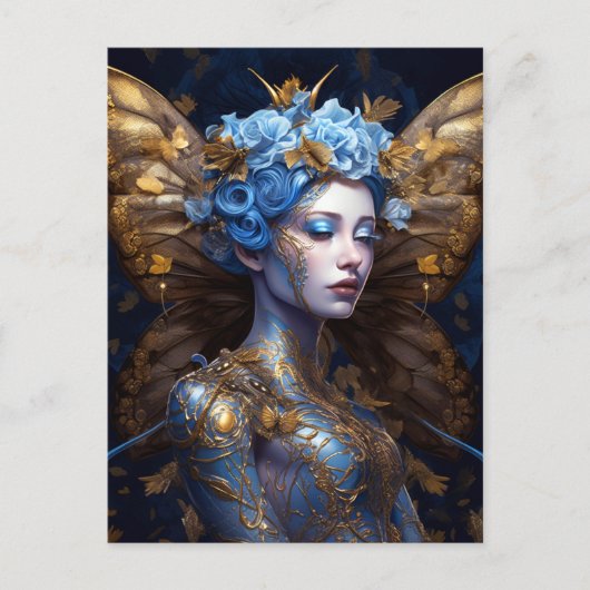 Blue Gold Fairy Fantasy Art Briefkaart (Voorkant)