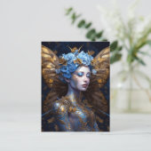 Blue Gold Fairy Fantasy Art Briefkaart (Staand voorkant)