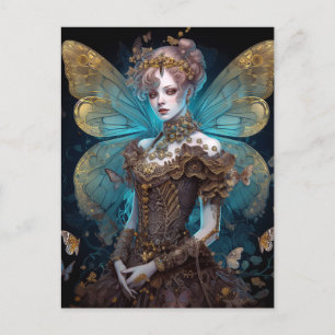 Blue Gold Fairy Fantasy Art Briefkaart