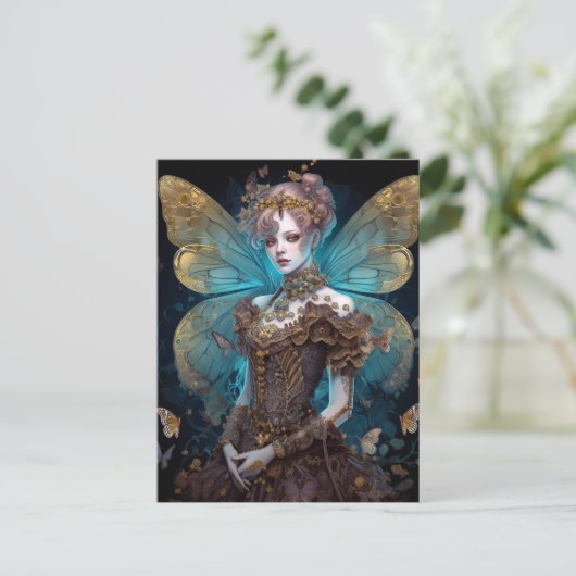 Blue Gold Fairy Fantasy Art Briefkaart (Staand voorkant)