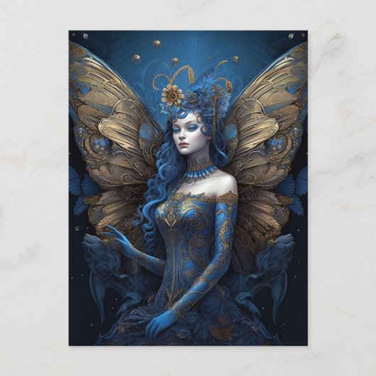 Blue Gold Fairy Fantasy Art Briefkaart (Voorkant)