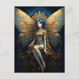 Blue Gold Fairy Fantasy Art Briefkaart