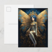 Blue Gold Fairy Fantasy Art Briefkaart (Voorkant / Achterkant)