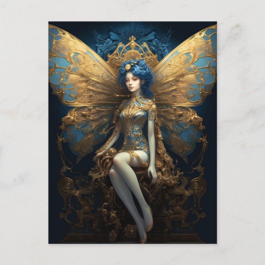Blue Gold Fairy Fantasy Art Briefkaart (Voorkant)